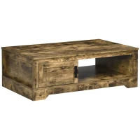 HOMCOM Rustic Coffee Table with Storage, Vintage Coffee Table for Living Room Furniture, Cocktail Table with Cabinet, Open Storage Compartments, Brown(m-1)