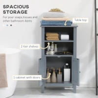 kleankin Bathroom Cabinet Organizer with 2-Tier Open Shelves, Double Door Enclosed Storage and Elevated Base, Dark Gray(m-6)