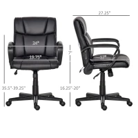 Vinsetto Mid Back Home Office Chair with 2-Point Lumbar Massage, USB Power, Faux Leather Desk Computer Chair, Black(m-3)