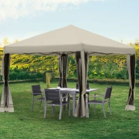 Outsunny 10' x 10' Pop Up Canopy Tent Gazebo with Removable Mesh Sidewall Netting, Carry Bag for Backyard Patio Outdoor, Beige(m-1)