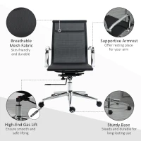 Vinsetto Mesh Office Chair, Swivel Computer Desk Chair with Adjustable Height and Armrests, Black(m-5)