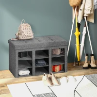 HOMCOM Modern Folding Shoe Storage Bench with Flipping Lid, Ottoman Bench for Bedroom & Hallway with 9 Cubes, Gray(m-2)
