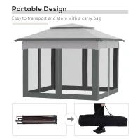 Outsunny 11' x 11' Pop Up Canopy, Outdoor Canopy Shelter Event Tent with 2-Tier Soft Top, Removable Zipper Netting, and Storage Bag, for Patio, Backyard, Garden, Light Grey(m-6)