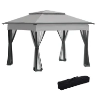 Outsunny 11' x 11' Pop Up Canopy, Outdoor Canopy Shelter Event Tent with 2-Tier Soft Top, Removable Zipper Netting, and Storage Bag, for Patio, Backyard, Garden, Light Grey(m-2)