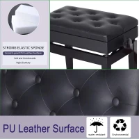 HOMCOM Adjustable Piano Bench with Storage and Soft PU Leather Padded, with Enough Music Storage Design, Black(m-4)
