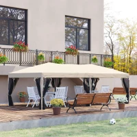 Outsunny 10' x 20' Pop Up Canopy Tent Gazebo with Removable Mesh Sidewall Netting, Carry Bag for Backyard Patio Outdoor, Beige(m-1)