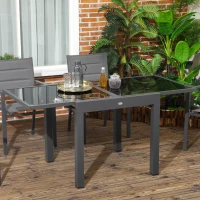 Outsunny 63" Extendable Outdoor Dining Table Patio Table with Aluminum Frame and Tempered Glass Tabletop, Black(m-1)