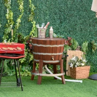 Outsunny 13 Gallons Retro Style Wooden Cooler Wood Ice Bucket with Separable Support Frame, Foldable Flip Cover and Faucet(m-1)