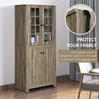 HOMCOM 71" Freestanding Kitchen Pantry Cabinet with Glass Door and Shelves, Tall Cupboard for Dining Room, Living Room, Natural(m-6)