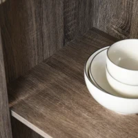 HOMCOM 71" Freestanding Kitchen Pantry Cabinet with Glass Door and Shelves, Tall Cupboard for Dining Room, Living Room, Natural(m-9)