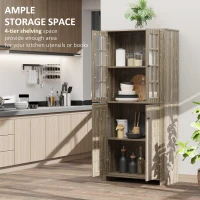 HOMCOM 71" Freestanding Kitchen Pantry Cabinet with Glass Door and Shelves, Tall Cupboard for Dining Room, Living Room, Natural(m-4)