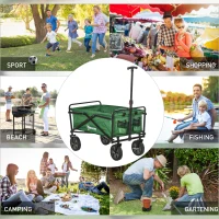 Outsunny Folding Wagon Cart, Outdoor Utility Wagon Heavy Duty Garden Shopping Cart Collapsible Camping Trolley with Steel Frame, Oxford Fabric(m-7)