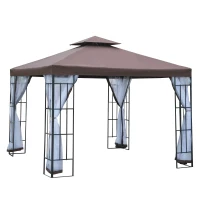 Outsunny 10'x10' Garden Gazebo Patio Canopy Portable Party Event Backyard w/ Mosquito Netting Coffee(m-2)