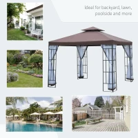 Outsunny 10'x10' Garden Gazebo Patio Canopy Portable Party Event Backyard w/ Mosquito Netting Coffee(m-7)