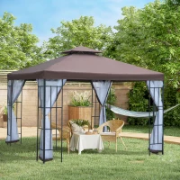 Outsunny 10'x10' Garden Gazebo Patio Canopy Portable Party Event Backyard w/ Mosquito Netting Coffee(m-1)