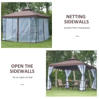 Outsunny 10'x10' Garden Gazebo Patio Canopy Portable Party Event Backyard w/ Mosquito Netting Coffee(m-6)