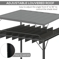 Outsunny Outdoor Louvered Pergola 9.7' x 8.2' Metal Patio Gazebo Sun Shade Shelter with Adjustable Breathable Mesh Roof, Grey(m-5)