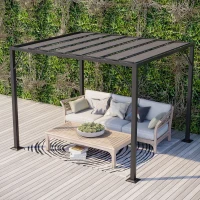 Outsunny Outdoor Louvered Pergola 9.7' x 8.2' Metal Patio Gazebo Sun Shade Shelter with Adjustable Breathable Mesh Roof, Grey(m-1)