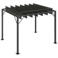 Outsunny Outdoor Louvered Pergola 9.7' x 8.2' Metal Patio Gazebo Sun Shade Shelter with Adjustable Breathable Mesh Roof, Grey(m-2)