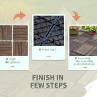 Outsunny 27 Pcs Wood Interlocking Deck Tiles, 12 x 12in Outdoor Flooring Tiles for Indoor and Outdoor Use, Tools Free Assembly, Black(m-6)