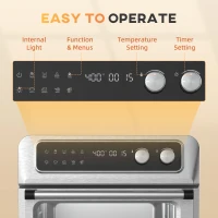 HOMCOM Air Fryer Toaster Oven, 21QT 8-In-1 Convection Oven Countertop, Broil, Toast, Dehydrator, Thaw and Air Fry,  Accessories Included, 1800W, Stainless Steel Finish(m-7)