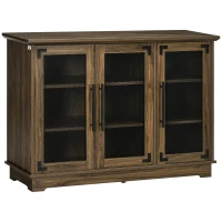HOMCOM Farmhouse Sideboard, Buffet Cabinet with Adjustable Shelves and Wire Mesh Door, Credenza, Walnut(m-1)