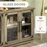 HOMCOM Farmhouse Sideboard, Buffet Cabinet, Coffee Bar Cabinet with 4 Glass Doors, Credenza, Distressed Grey(m-5)