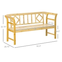 Outsunny Wooden Patio Bench, Outdoor Garden Bench with Backrest and Armrests, 3 Person Porch Bench with Rustic Country Diamond Pattern, Natural(m-3)
