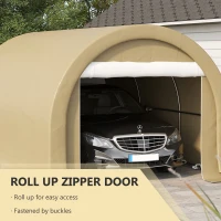 Outsunny 10' x 16' Carport, Heavy Duty Portable Garage Storage Tent with Large Zippered Door, Anti-UV PE Canopy Cover for Car, Truck, Boat, Motorcycle, Bike, Garden Tools, Outdoor Work, Beige(m-6)