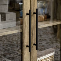 HOMCOM Farmhouse Sideboard, Buffet Cabinet, Coffee Bar Cabinet with 4 Glass Doors, Credenza, Distressed Grey(m-8)