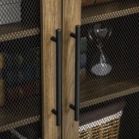 HOMCOM Farmhouse Sideboard, Buffet Cabinet with Adjustable Shelves and Wire Mesh Door, Credenza, Walnut(m-9)