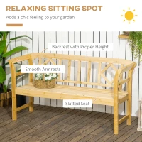 Outsunny Wooden Patio Bench, Outdoor Garden Bench with Backrest and Armrests, 3 Person Porch Bench with Rustic Country Diamond Pattern, Natural(m-4)