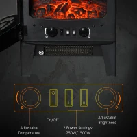 HOMCOM Electric Fireplace Heater, Freestanding Fireplace Stove with Realistic Adjustable Flame Effect and Adjustable Temperature, Overheating Safety Protection, 750W/1500W, Black(m-6)
