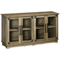 HOMCOM Farmhouse Sideboard, Buffet Cabinet, Coffee Bar Cabinet with 4 Glass Doors, Credenza, Distressed Grey(m-1)