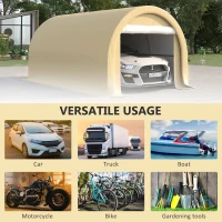 Outsunny 10' x 16' Carport, Heavy Duty Portable Garage Storage Tent with Large Zippered Door, Anti-UV PE Canopy Cover for Car, Truck, Boat, Motorcycle, Bike, Garden Tools, Outdoor Work, Beige(m-7)