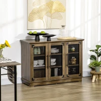 HOMCOM Farmhouse Sideboard, Buffet Cabinet with Adjustable Shelves and Wire Mesh Door, Credenza, Walnut(m-2)