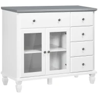 HOMCOM Modern Sideboard Buffet Cabinet with 5 Storage Drawers and Double Glass Door Cupboard for Living Room White(m-1)