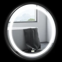 kleankin 24-Inch Lighted Bathroom Mirror for Wall, Dimmable LED Mirror with Memory Function, Round Mirror for Wall Decor(m-1)