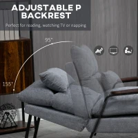 HOMCOM Accent Chair with Ottoman, Reclining Comfy Chair with Adjustable Backrest, Steel Frame and Pillow for Living Room, Bedroom, Light Gray(m-4)