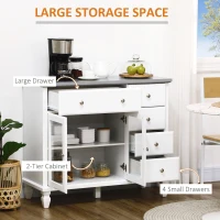 HOMCOM Modern Sideboard Buffet Cabinet with 5 Storage Drawers and Double Glass Door Cupboard for Living Room White(m-4)