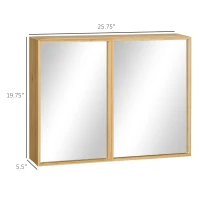 kleankin Planet-Friendly Bamboo Cabinet Bathroom Mirror Storage, Bathroom Wall Cabinet Sink & Over Toilet Storage(m-3)