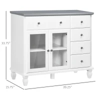 HOMCOM Modern Sideboard Buffet Cabinet with 5 Storage Drawers and Double Glass Door Cupboard for Living Room White(m-3)