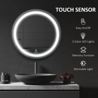 kleankin 24-Inch Lighted Bathroom Mirror for Wall, Dimmable LED Mirror with Memory Function, Round Mirror for Wall Decor(m-4)