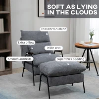 HOMCOM Accent Chair with Ottoman, Reclining Comfy Chair with Adjustable Backrest, Steel Frame and Pillow for Living Room, Bedroom, Light Gray(m-6)