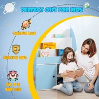 Qaba Toy Storage Organizer, Kids Bookshelf, Freestanding Children Bookcase with Colorful Patterns for Toys, Books, Blue(m-7)