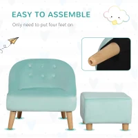 Qaba Kids Sofa Set, Toddler Chair, Sofa & Ottoman for Bedroom, Playroom, Kids Couch for Boys and Girls, Blue(m-5)