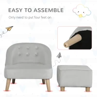 Qaba Kids Sofa Set, Toddler Chair, Sofa & Ottoman for Bedroom, Playroom, Kids Couch for Boys and Girls, Grey(m-5)