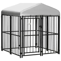 PawHut 4' x 4' Dog Kennel, Outdoor Dog Playpen Run with Waterproof, UV Resistant Canopy, Heavy-Duty Chain Link for Small and Medium Dogs(m-1)