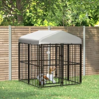 PawHut 4' x 4' Dog Kennel, Outdoor Dog Playpen Run with Waterproof, UV Resistant Canopy, Heavy-Duty Chain Link for Small and Medium Dogs(m-2)