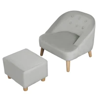 Qaba Kids Sofa Set, Toddler Chair, Sofa & Ottoman for Bedroom, Playroom, Kids Couch for Boys and Girls, Grey(m-10)